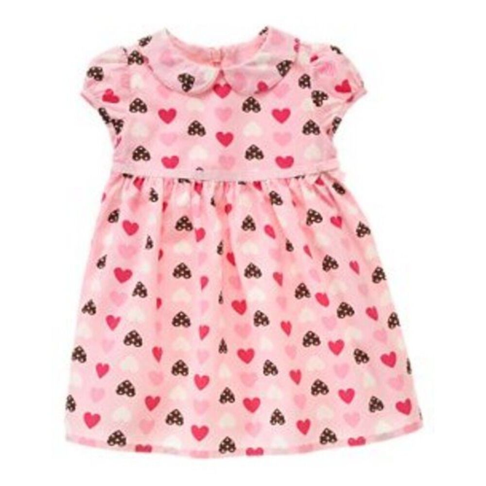 NEW Gymboree Baby Girls Dress 6-12 9 M pink brown white Polka dot Poodle Heart